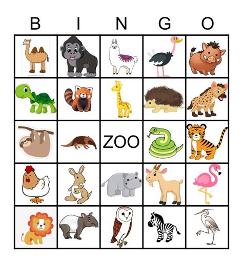 Zoo Animal Bingo Free Printable